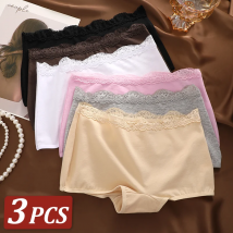 3Pcs frauen Baumwolle Boxer Höschen Nahtlose Spitze Satin Unterwäsche Weibliche Slips Gemütliche Dessous Sport Intime Unterhose S-XXL