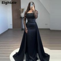 Eightale Black Evening Dresses with Detachable Skirt Sequin Long Sleeves Customized Prom Party Gown Wedding
