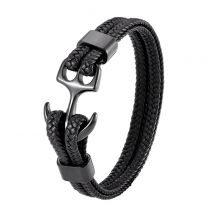 Hot Stainless Steel Anchor Bracelet Woven Multi-layer Leather Bracelet Men Women Wrist Accessories Jewelry