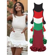 TFMLN Frauen Sexy Ballkleid Kleid 2024 Mode Weibliche Ärmelloses Rückenfreies Kleid Elegante Rüschen Schlank Zurück Zipper Party Kleid