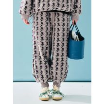 imakokoni Grey Purple Lamb Wool Pants 2024 Women's Winter with Thick Velvet Design and Small Flower Shrink Mouth Pants