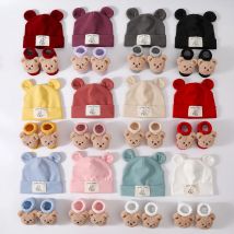 1Set Winter Bär Baby Warme Hüte Socken Für Neugeborene Herbst Neue Weiche Prewalker Socken Hut Mädchen Infant Kappe Mützen turban Socken