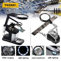 TKDMR Schweißen Lupe mit LED-Licht Fokus Objektiv Hilfs Clip Lupe Desktop Lupe Dritte Hand Löten Reparatur Werkzeug