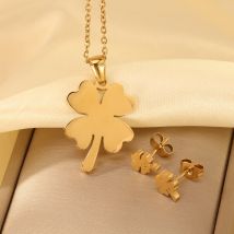 Neues Modeset von Klee geschnittenen Halskette Ohrringe Goldfarbe Edelstahl glatt glänzend o Kette Luxus Geburtstag Schmuck Geschenk