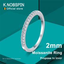 KNOBSPIN 2mm D Farbe Moissanit Ring s925 Sterling Silber Überzogene 18k Weißgold Eternity Band Hochzeit Verlobungsringe für Frauen