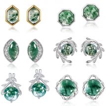 Allnoel Sterling Silber Ohr stecker für Frauen natürlichen Moos Achat grünen Edelstein einzigartige Jubiläums geschenke edler Schmuck