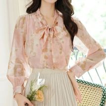 Mode Langarm Frauen Hemd neue Schleife Kragen Druck Hemd Bluse Frauen Tops Blusen Hemden Camisas Blusas Camisas de Mujer m274