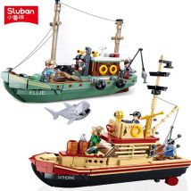 Fischerboot Trawler Großer Weißer Hai Boot Bausteine Piratenschiff Figuren Modell Bricks Set Kinder DIY Spielzeug Urlaub Geschenke