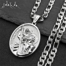 Religioso ST.Christopher Protect Us Collana con medaglia per donna Uomo Acciaio inossidabile Colore argento Gioielli con catena di santo cattolico