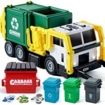 Garbage Truck Cool Toys Set Includes Dumpster Trash Bins and Learning Cards for Kids Boys Best Birthday Chirstmas gifts