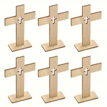YOMDID 6 Stück Holzkreuze, stehendes Kruzifix, christliche Taufe, Tischdekoration, Erstkommunion, Dekor, Fotokabinen-Requisiten