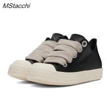 Men's Women Platform Sneakers Black Leather Zipper Lace Up Casual Shoes Thick Bottom Sneakers Large Size Chaussure Femme 2025