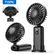 TOPK Tragbarer Mini-Ventilator, 2400 mAh USB wiederaufladbarer Hand-Hals-Ventilator, 3-in-1 persönlicher elektrischer Ventilator, stehende Ventilatoren für Zimmer, Camping, faltbar