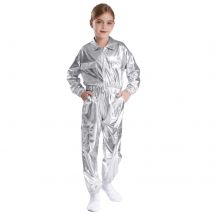 Kinder Jungen Mädchen Jazz Hip-Hop Street Dance Performance Kostüm Metallisch glänzend Langarm Sportjacke Mantel mit Hosen Outfits