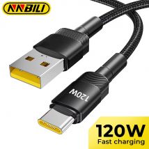 Kabel USB Typ C NNBILI 120W do szybkiego ładowania, przewód do transmisji danych do iPhone 17 16 15 Pro Max Huawei, telefon komórkowy, kabel USB C
