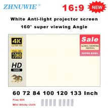 ZHNUWIE Schermo per proiettore Griglia bianca Anti-luce 16:9 Schermo per proiezione per la casa 72 84 100 120 133 pollici Panno riflettente portatile