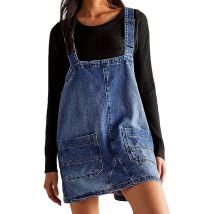 Damen Denim Overall Kleid Einfarbig Mini A-Linie Jean Hosenträgerkleid Lose Lässige Niedliche Latzkleid für Streetwear