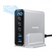 140W USB C 5-Ports Charging Station with Display, Max 100W USB Hub Laptop Charger Compatible with MacBook ,iPhone ,Samsung