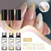 3-teiliges Metallic-Liner-Gel-Nagellack-Set, Gold, Silber, Spiegeleffekt, Nagelkunst, Maniküre, Malerei, Gel, UV/LED, langlebig, Soak Off
