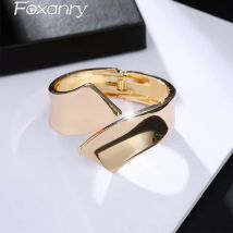 Foxanry Gold Farbe glatte geometrische Manschette Armband für Frauen Paare minimalist isch übertrieben klassischen eleganten Hochzeit Braut schmuck