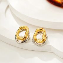 Geometrische unregelmäßige Ohrringe für Frauen, goldene, silbrige, doppellagige Metall-Design-Ohrstecker, einfacher Schmuck, Geschenk