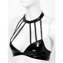 S-3XL Wet Look PVC Bustier Tank Top Glänzende Faux PU Leder Crop Tops Neckholder Ärmelloses Shirt Strumpfhosen Sexy Croptop Cropped Camis