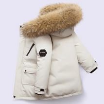 Warme Winter-Daunenjacke für Kleinkinder, die laufen lernen, mit Kapuze, Jungen-Kuchen überwindet Mädchenkleidung, Outdoor-Jacke mit dickem Wollkragen