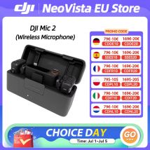 DJI Mic 2 micrófono inalámbrico con cancelación de ruido inteligente, grabación interna flotante de 32 bits, sonido optimizado, rango de 250m