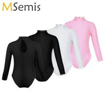Body da ginnastica per ragazze a maniche lunghe Body con collo a lupetto Body da balletto per bambini adolescenti Pattinaggio Dancewear Pratica Costume da ballo di scena