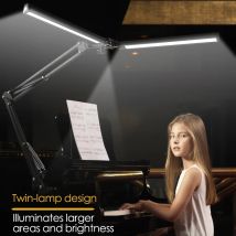 Flexo LED-Schreibtisch-Klapp-Clip-Licht, USB, doppelköpfiges Schlafzimmer, Arbeitszimmer, 3 Farben, 10 Helligkeitsmonitor, Kopfteillampe zum Lesen von Büchern