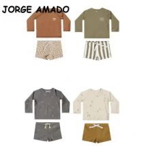 Koreanischen Stil Sommer Baby jungen Bademode Sets Langarm Runde Kragen Sonnencreme Badeanzug + Badehose Urlaub Am Meer E6928