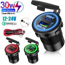 Dual USB Fast Charging Type-c USB-C Socket 12V To 5V 12-24V Charger Car Motorcycle Dual Connector Charger Adapter Outlet Power
