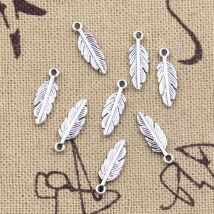 50 pezzi di ciondoli con foglie di piume 15x5mm pendenti color argento antico che realizzano gioielli tibetani fatti a mano fai-da-te
