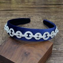 Luxuriöse glitzernde runde Kristall-Barock-Stirnbänder aus Samt, marineblaue Haarbänder für Frauen, Strass-Haarschmuck