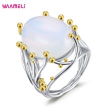 Heiße Neue Einzigartige Frauen Weibliche Schmuck Ring Beliebte Oval Mondstein 925 Sterling Silber Edel Geburtstag Weihnachten Geschenk