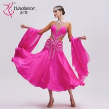 B-24002 Maßgeschneidertes neues Ballsaal-Tanzkleid nach internationalem Standard, hochwertiges Ballsaal-Tanzkleid aus rosaroter Perle und Seide zum Verkauf