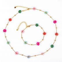 Collana girocollo floreale con perline arcobaleno a catena placcata oro in acciaio inossidabile impermeabile collana con fiore margherita colorata per ragazza