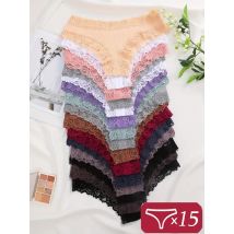 15Pcs Women Cotton Panties Sexy Lace Intimate Brazilian Underwear Solid Color Female Trendy Lace Briefs Female Soft Underpants