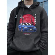 Nippon Jdm Skyline Gtr R34 Stampe Felpe con cappuccio da uomo Felpa con tasca autunnale Nozioni di base in pile caldo pullover allentato Abbigliamento da uomo coreano