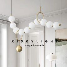 Moderne minimalistische Halskettenförmige Glaskugel-Pendelleuchte, lange Esstischleuchte mit magischer Bohne für das Wohnzimmer, Pendelleuchte