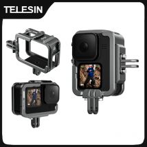 TELESIN-funda con marco de aleación de aluminio para GoPro 12 11 10 9, carcasa protectora de zapato doble para GoPro Hero 12 10 11 9, accesorios