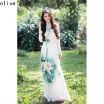 Langes Cheongsam Aodai vietnamesisches traditionelles Kleid Damen Aodai Vetnam Kleidung Zweiteilige Hose mit weitem Bein Cheongsam Aodai Kleid