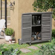 Capannone portaoggetti da giardino in legno Outsunny con 2 ripiani interni 2 ante e tetto inclinato 87X46,5X96,5Cm