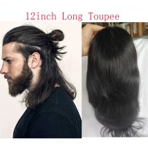 12" Long Toupee For Men 100% Virgin Human Hair Replacement System for Men 10"x8" Base Size Swiss Lace Front With PU Toupee Hair