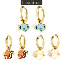 LUXUSTEEL 2022 Nuovo Elefante Capra Scoiattolo Orecchini A Cerchio Per La Bambina Bambini In Acciaio Inox Del Fumetto Orecchio Gioielli Regali Di Natale