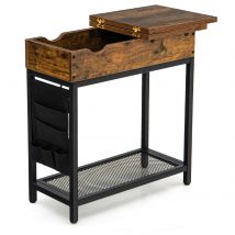 Tavolino Salotto con Porte USB e Prese di Corrente, Tavolino Alto e Moderno con Piano Ribaltabile, Tavolino da Divano e da Letto per Soggiorno e Camera da Letto, 60 x 30 x 58,5cm