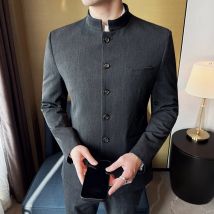 Chinesischer Stil Stehkragenanzug 2-teiliges Set Herren Eleganter Zhongshan-Anzug Business und Freizeit 2-teiliges Set (Jacke + Hose)