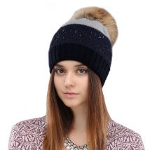 CNTANG Women Hat Winter Sequins Knitted Rabbit Fur Beanies Fashion Warm Casual Hats With Natural Raccoon Fur Pompom Cap Female
