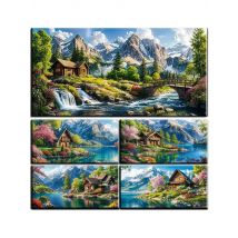 Enchanting Green Tree Mountain Forest Stream Landscape 5D Diamond Art Kits DIY Diamond Painting Full Diamond Mosaic Cabin Decor