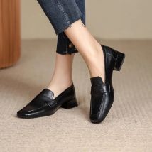 Women's Soft Leather Loafers 2025 Spring Autumn Soft Slip on Chunky Heel Versatile Loafers for Women British Style Shoes